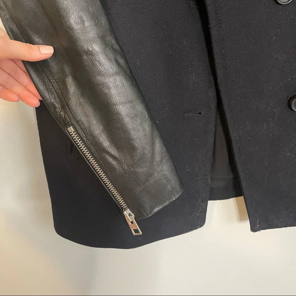 All Saints Ishba Leather and Wool Peacoat Black Size 4 - Picture 6 of 9